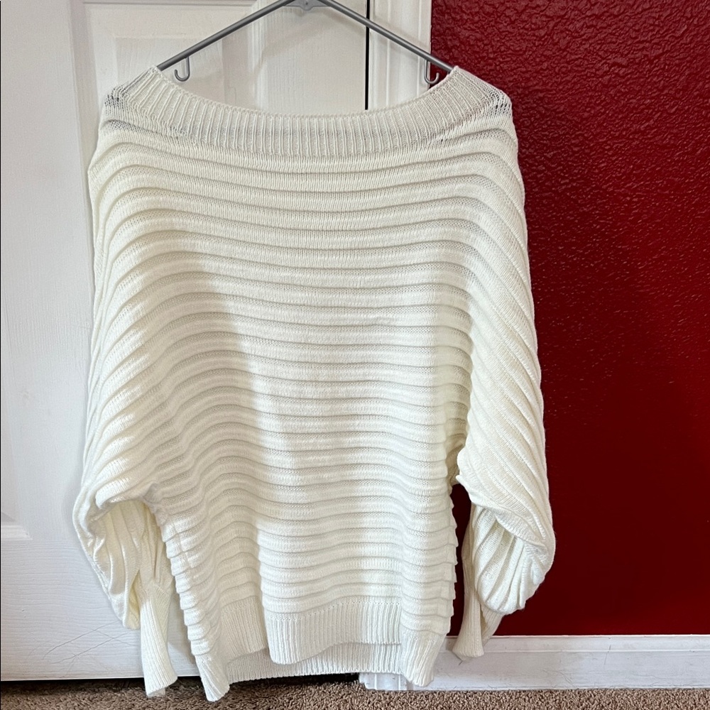 Elegant White Ribbed Women's Sweater